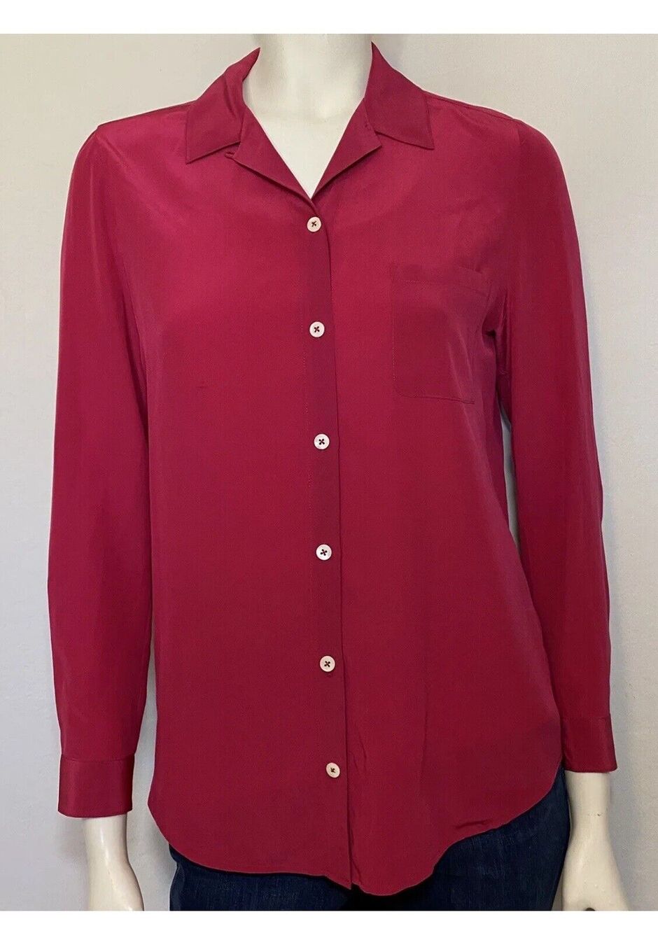 Steven Alan Magenta LS Button Down Shirt Top Blouse 100% Silk Sz Small STAIN